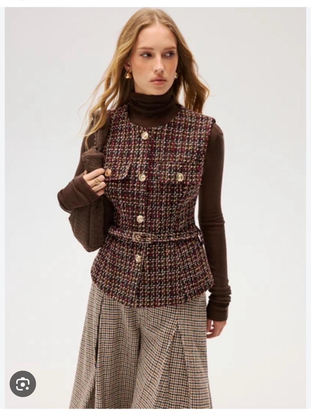 Commense Brown Multi Tweed Sleeveless Belted Vest